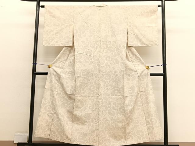 平和屋着物▽上質な紬 単衣 唐草文 正絹 逸品 BAAX2566hv