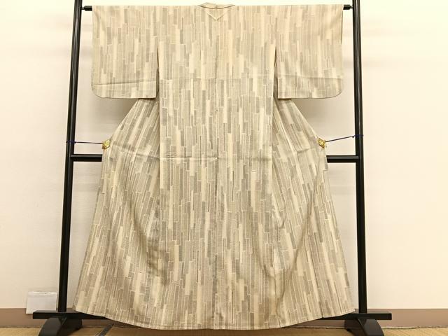 平和屋着物▽本塩沢 単衣 短冊文様 高島屋扱い 正絹 逸品 BAAX2572hv