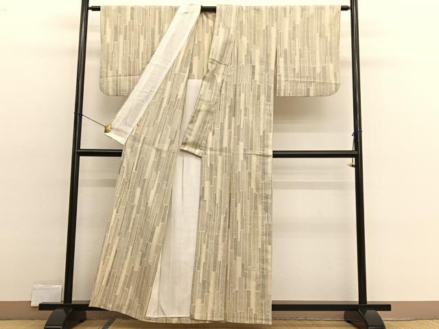 平和屋着物▽本塩沢 単衣 短冊文様 高島屋扱い 正絹 逸品 BAAX2572hv