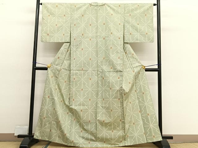 平和屋着物▽上質な紬 単衣 松皮菱 正絹 逸品 BAAX2574hv