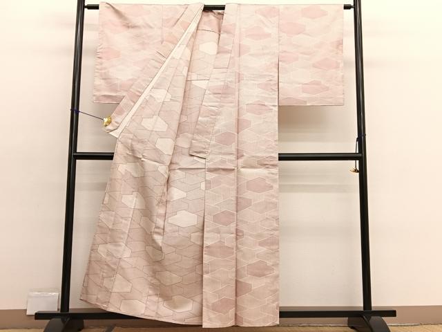 平和屋着物▽上質な紬 単衣 幾何学文様 正絹 逸品 BAAX2575hv
