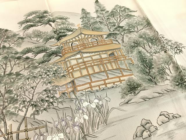 平和屋着物▽訪問着 単衣 作家物 手描き 金閣寺 暈し染め 正絹 逸品 BAAX2582hv