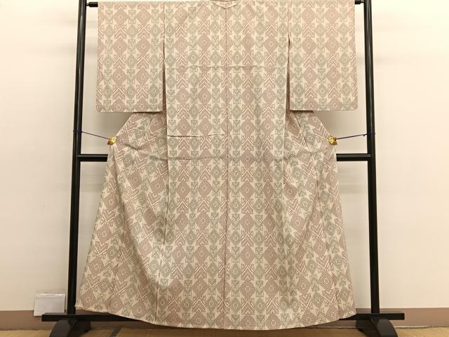 平和屋着物▽本塩沢 単衣 菱文様 正絹 逸品 BAAX2583hv