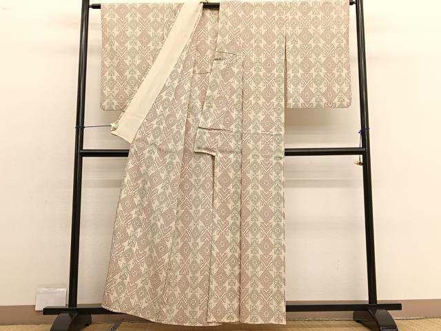 平和屋着物▽本塩沢 単衣 菱文様 正絹 逸品 BAAX2583hv