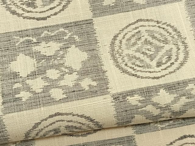 平和屋着物▽上質な紬 単衣 市松七宝花文 正絹 逸品 BAAX2584hv