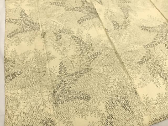 平和屋着物▽上質な紬 単衣 草葉文 正絹 逸品 BAAX2585hv