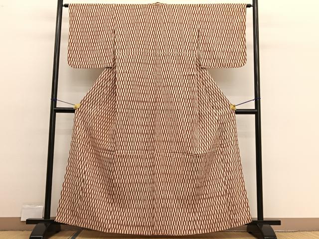 平和屋着物▽上質なお召 単衣 矢絣 正絹 逸品 BAAX2589hv