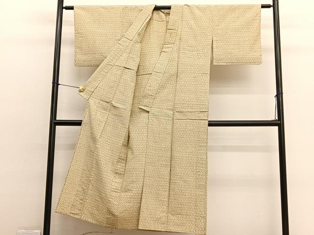 平和屋着物▽上質な紬 単衣 亀甲文 正絹 逸品 BAAX2591hv