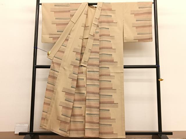 平和屋着物▽本塩沢 単衣 横段文 正絹 逸品 BAAX2601hv