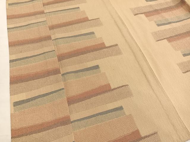 平和屋着物▽本塩沢 単衣 横段文 正絹 逸品 BAAX2601hv