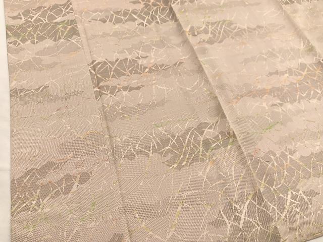 平和屋着物▽上質な紬 単衣 雲取り木立文 正絹 逸品 BAAX2605hv