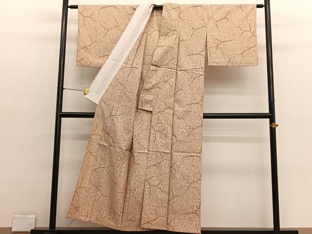 平和屋着物▽上質な紬 単衣 草花文 正絹 逸品 BAAX2606hv
