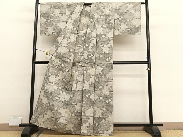 平和屋着物▽上質な紬 単衣 薔薇 正絹 逸品 BAAX2613hv