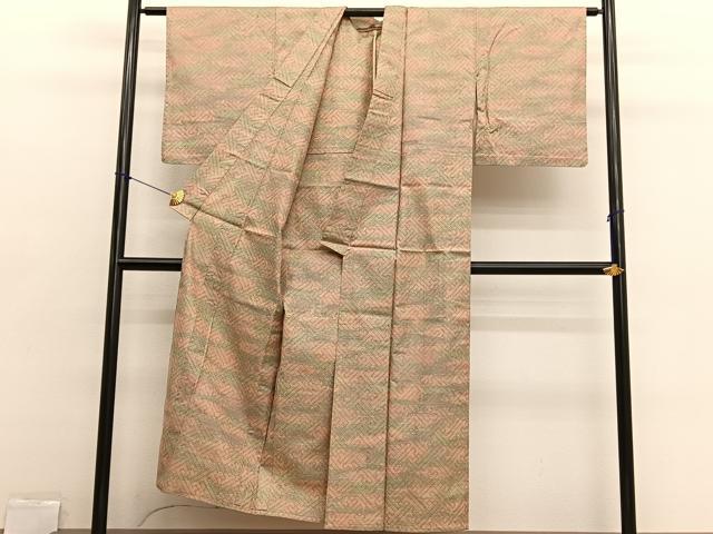 平和屋着物▽上質な紬 単衣 紗綾形文様 正絹 逸品 BAAX2615hv