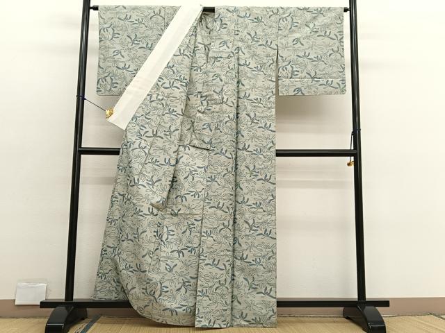 平和屋着物▽上質な紬 単衣 舞花文 正絹 逸品 BAAX2617hv