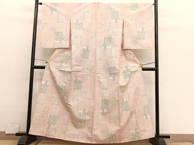 平和屋着物▽上質な紬 単衣 草花文 正絹 逸品 未使用 BAAX2627hv