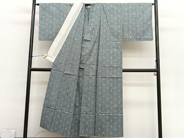 平和屋着物▽上質な紬 単衣 麻の葉文様 正絹 逸品 BAAX2628hv