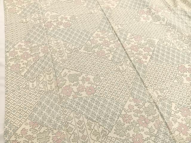 平和屋着物▽上質な紬 単衣 切嵌花文 正絹 逸品 BAAX2632hv