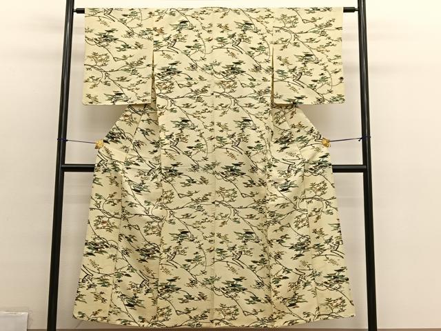 平和屋着物▽上質な小紋 単衣 枝葉風景文 正絹 逸品 BAAX2637hv