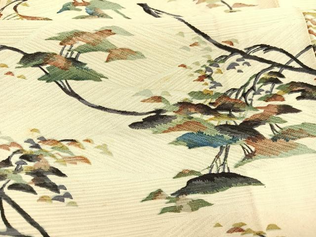 平和屋着物▽上質な小紋 単衣 枝葉風景文 正絹 逸品 BAAX2637hv