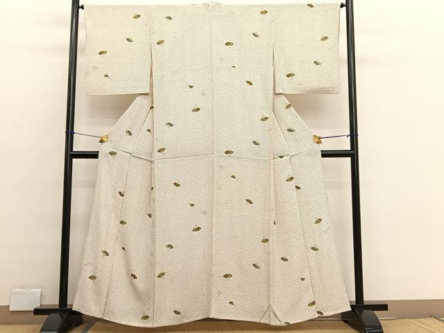 平和屋着物▽上質な小紋 単衣 扇面文 正絹 逸品 BAAX2639hv