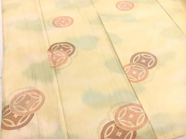 平和屋着物▽上質な紬 単衣 七宝文 正絹 逸品 BAAX2642hv