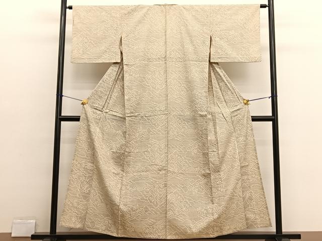 平和屋着物▽上質な紬 単衣 重山風景文 正絹 逸品 BAAX2646hv