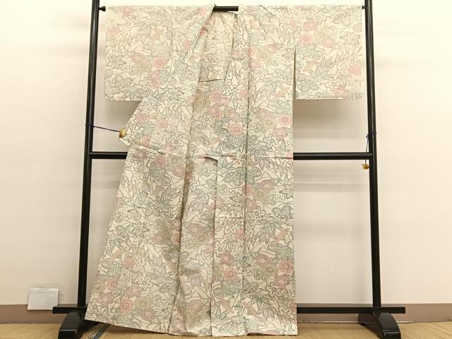 平和屋着物▽上質な紬 単衣 松竹梅 正絹 逸品 未使用 BAAX2647hv