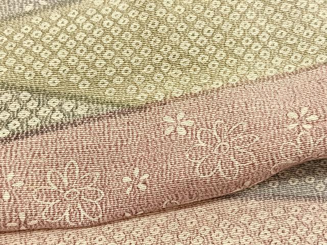 平和屋着物▽上質な小紋 単衣 重山花文 お召縮緬 反端付き 正絹 逸品 BAAX2651hv