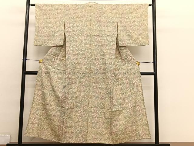 平和屋着物▽本塩沢 単衣 更紗花文 正絹 逸品 BAAX2652hv