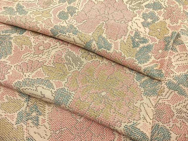 平和屋着物▽上質なお召 単衣 牡丹花文 正絹 逸品 BAAX2654hv