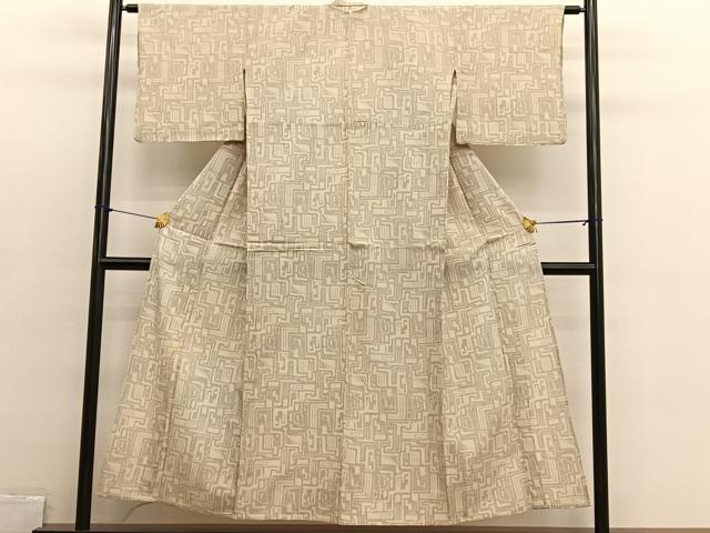 平和屋着物▽本塩沢 単衣 幾何学文様 正絹 逸品 BAAX2655hv