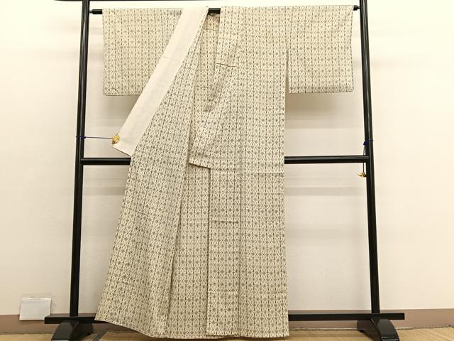 平和屋着物▽上質なお召 単衣 菱文様 正絹 逸品 BAAX2657hv