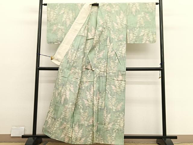 平和屋着物▽上質な紬 単衣 笹竹文 正絹 逸品 BAAX2661hv