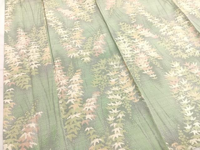 平和屋着物▽上質な紬 単衣 笹竹文 正絹 逸品 BAAX2661hv