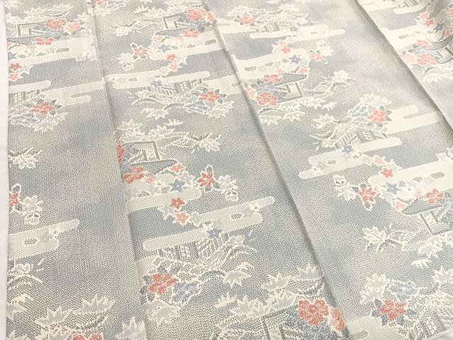 平和屋着物▽上質な紬 単衣 エ霞花文 正絹 逸品 BAAX2669hv