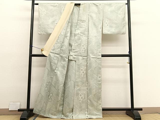 平和屋着物▽上質なお召 単衣 140亀甲 枝花文 正絹 逸品 BAAX2672hv