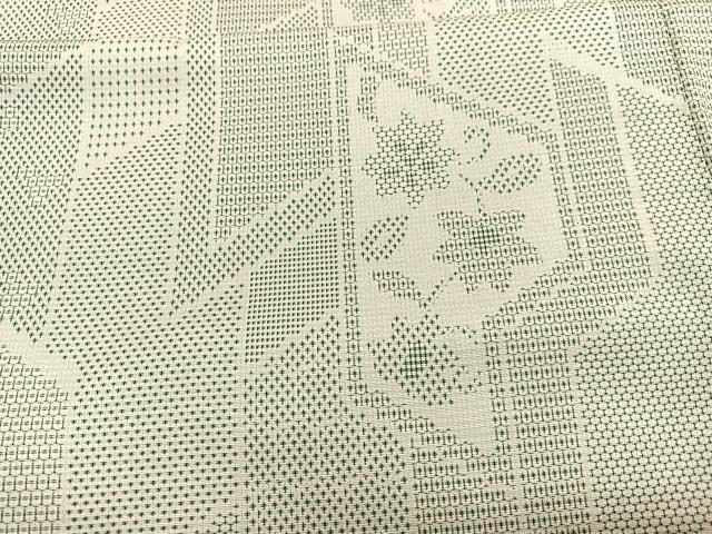 平和屋着物▽上質なお召 単衣 140亀甲 枝花文 正絹 逸品 BAAX2672hv