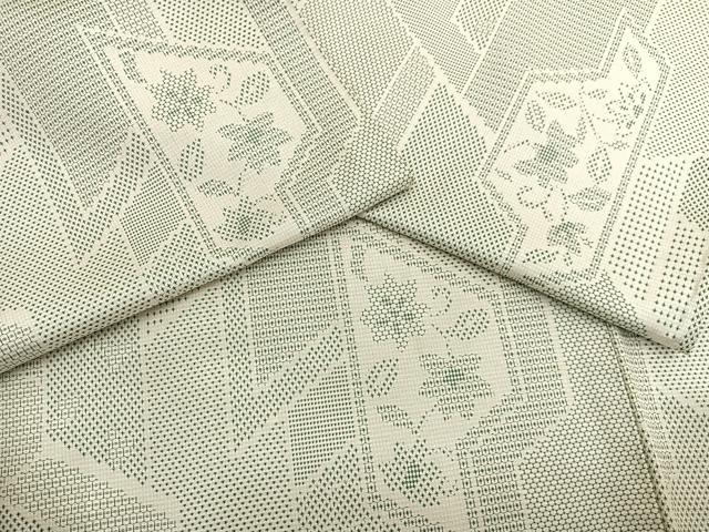 平和屋着物▽上質なお召 単衣 140亀甲 枝花文 正絹 逸品 BAAX2672hv