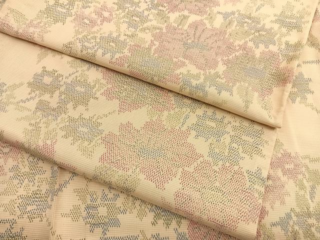 平和屋着物▽上質な紬 単衣 枝花文 正絹 逸品 BAAX2674hv