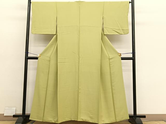 平和屋着物■上質な色無地 紗綾型地紋 若苗色 正絹 逸品 BAAX2684hv