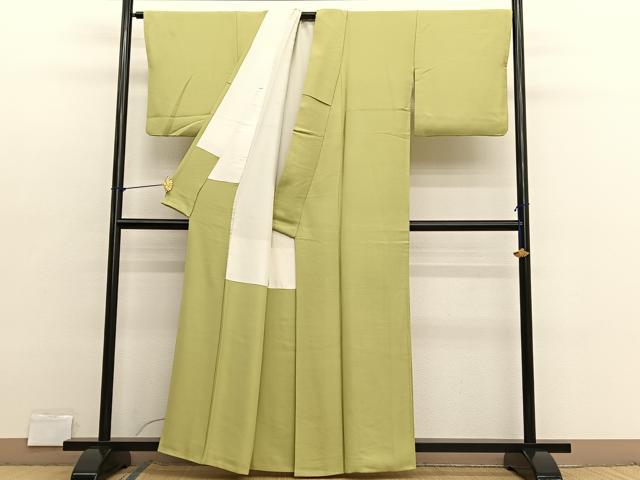 平和屋着物■上質な色無地 紗綾型地紋 若苗色 正絹 逸品 BAAX2684hv