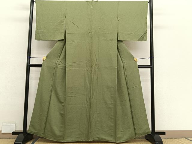 平和屋着物■上質な色無地 紋意匠 黄海松茶色 正絹 逸品 BAAX2699hv