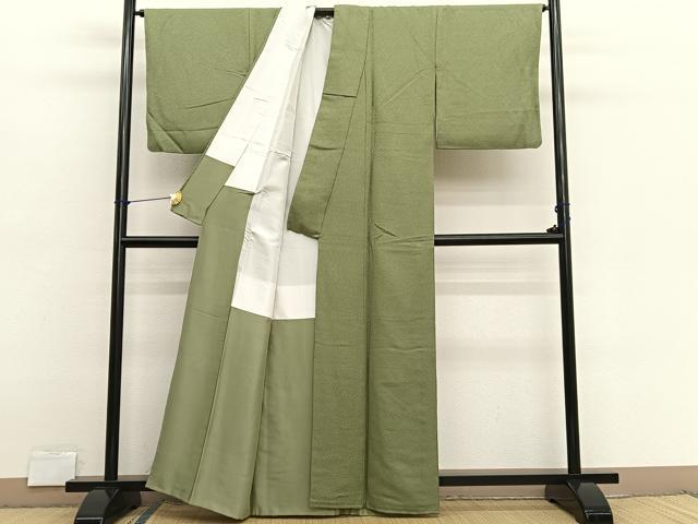 平和屋着物■上質な色無地 紋意匠 黄海松茶色 正絹 逸品 BAAX2699hv