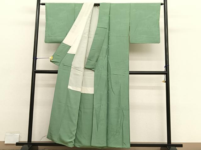 平和屋着物■上質な色無地 風景地紋 柳染色 正絹 逸品 BAAX2709hv