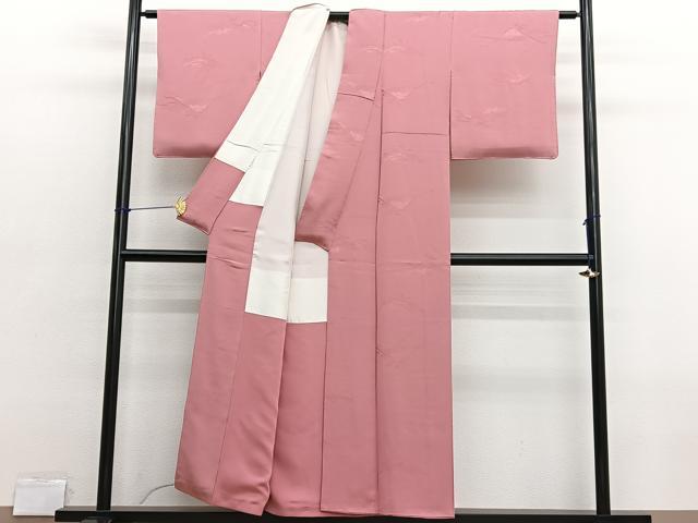 平和屋着物■上質な色無地 遠山地紋 珊瑚朱色 正絹 逸品 BAAX2716hv