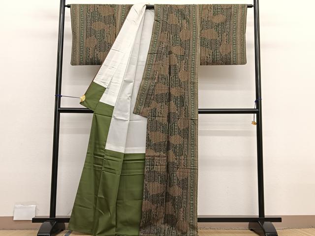 平和屋着物■上質な小紋 紬地 切嵌花文 大丸扱い 正絹 逸品 BAAX2720hv