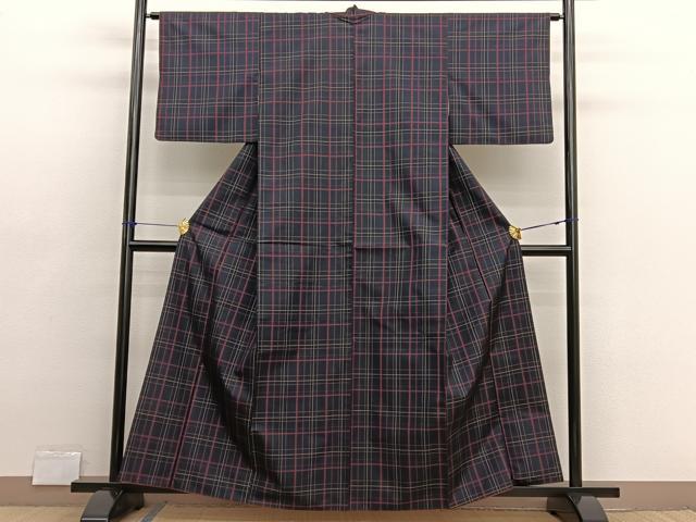 平和屋着物■本場縞大島紬 格子柄 正絹 逸品 BAAX2740hv