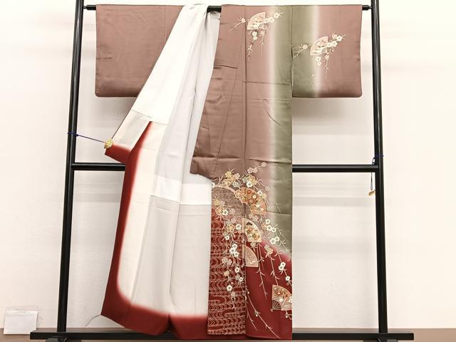 平和屋着物■訪問着 流水扇面花文 暈し染め 金彩 正絹 逸品 BAAX2744hv