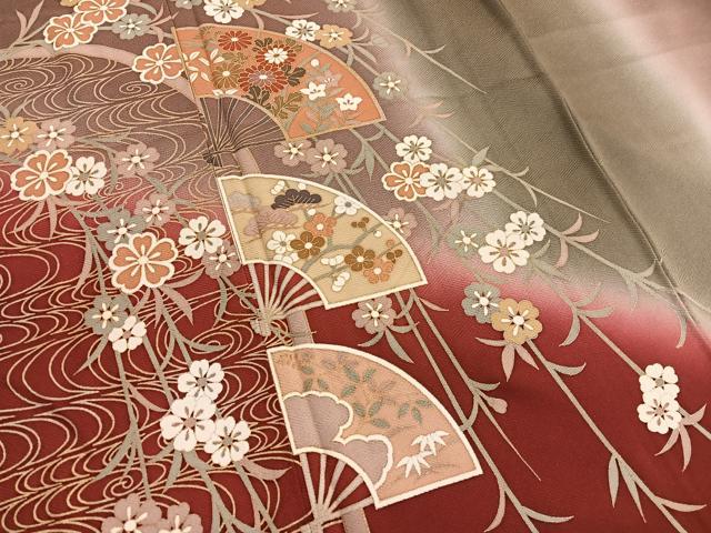 平和屋着物■訪問着 流水扇面花文 暈し染め 金彩 正絹 逸品 BAAX2744hv